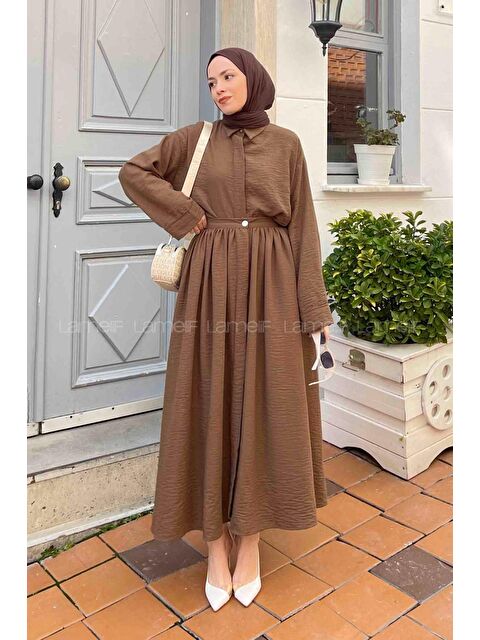 Lamelif Pera Keten Etekli Takım Acı Kahverengi - S000515366-28102