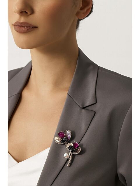 New Obsessions Antik Gümüş Kader Şans Çiçeği Broş Yaka İğnesi - S000485745-37295