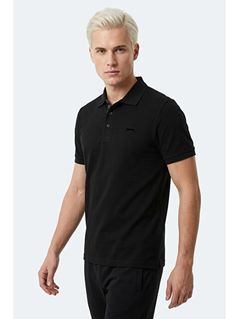 SLAZENGER ZODIACS Erkek Polo Yaka Siyah Tişört