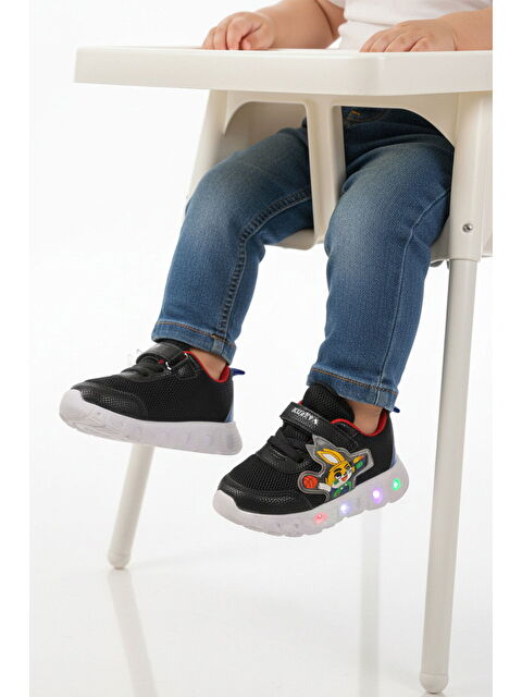 Ayakmod Siyah Cırtlı Işıklı Fileli Hafif Bebek Spor Ayakkabı 1015 B - S000526926-19351