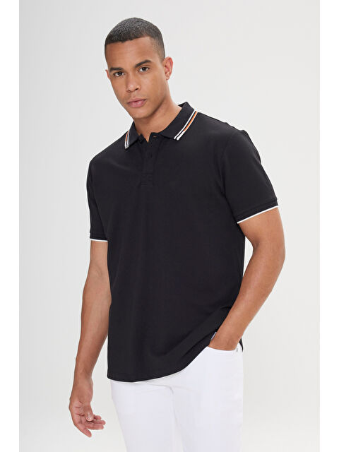 Altınyıldız Classics Erkek Siyah Slim Fit Dar Kesim %100 Pamuk Polo Yaka Tişört
