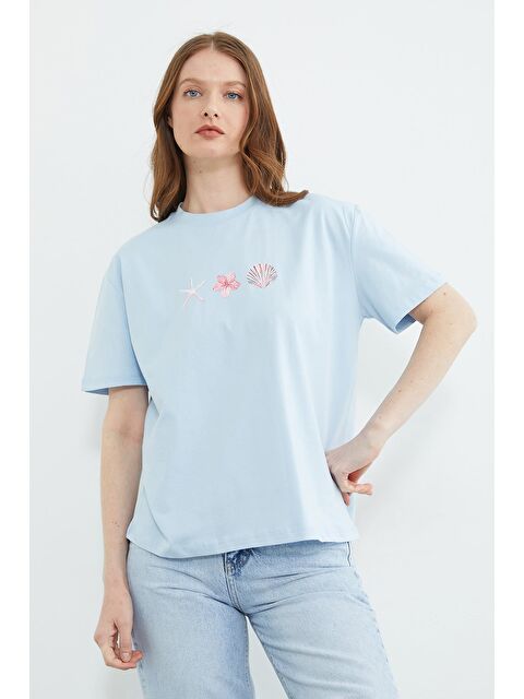 Fullamoda Baskılı Bisiklet Yaka Salaş Tişört