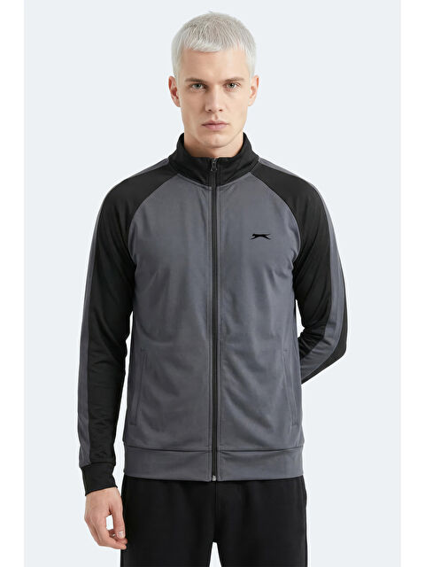 SLAZENGER REDORA Erkek Dik Yaka Fermuarlı Koyu Gri Sweatshırt
