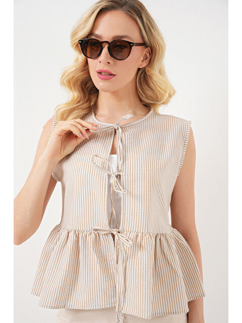 Bigdart Kadın Önü Bağlamalı Bluz 961 - Bisküvi - S000386926-19928