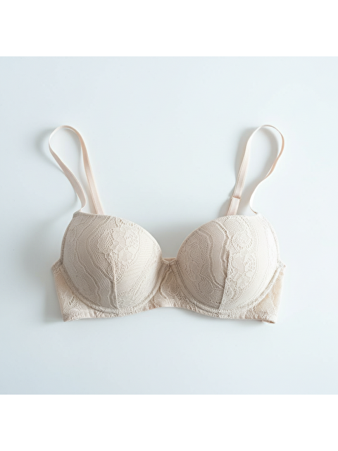Bonbon Kadın Dantelli Desteksiz Balenli Ekru Renk Sütyen Bb2071