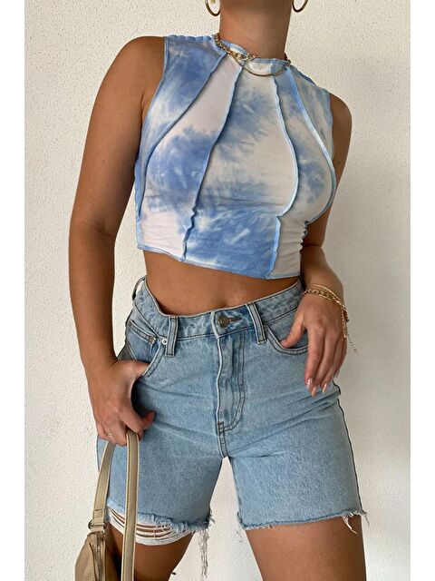 Madmext Açık Mavi Yırtık Detaylı Yüksek Bel Jean Şort Mg1749 - S000426222-17437