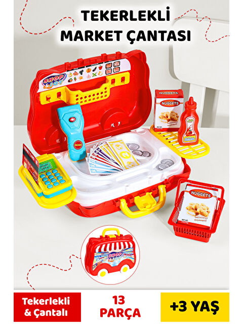 Meleni Toys 13 Parça Tekerlekli Oyuncak Market Seti - Çantalı Aksesuarlı Yazar Kasalı Çocuk Market Oyunu