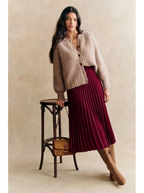 Madmext Bordo Pileli Kemerli Uzun Süet Kadın Etek Mg2576 - S000460309-19951