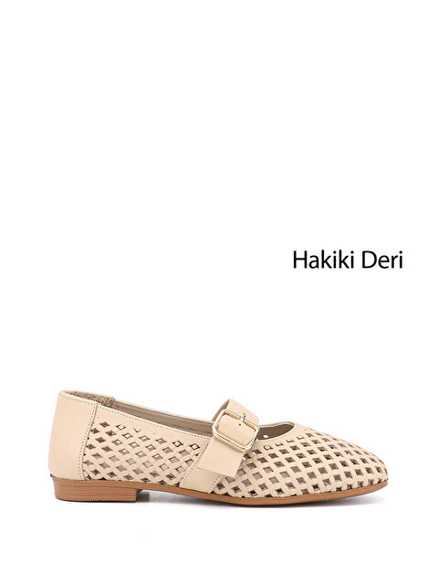 GÖNDERİ(R) Kadın AÇIK BEJ Baskılı Mary Jane Hakiki Deri Babet - S000529822-19927