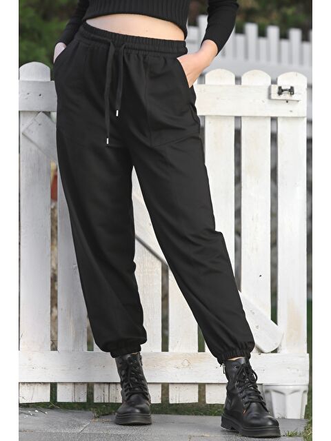 Chiccy Siyah Cepli Lastikli Ve Bağlamalı Bel Lastikli Paça Casual Örme Pantolon 96 60 - S000469146-19351