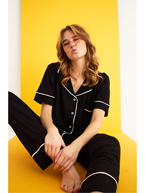 Elitol Viskon Düğmeli Pijama Takımı 7041-1 - S000364975-1720