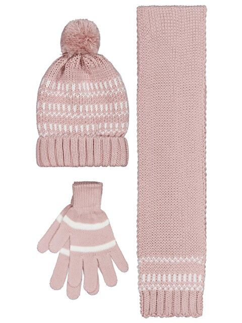 Civil Girls 2-5 Yaş Atkı Bere Eldiven Set - Pudra Standart - S000488030-7152