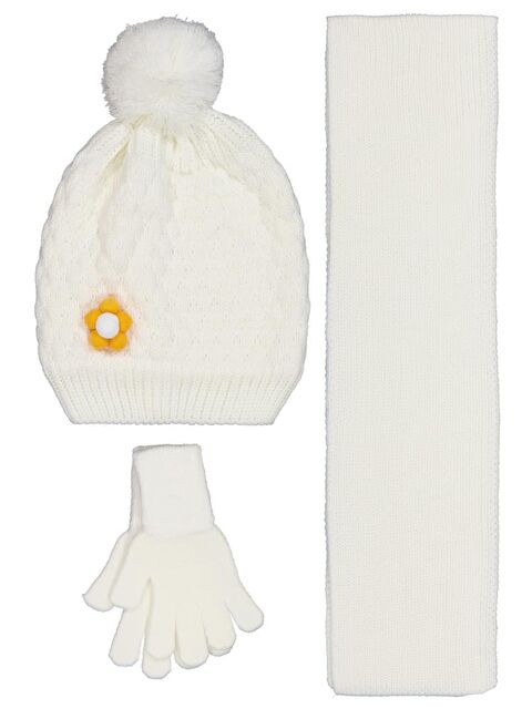 Civil Girls 2-5 Yaş Atkı Bere Eldiven Set - Beyaz Standart - S000488032-20063