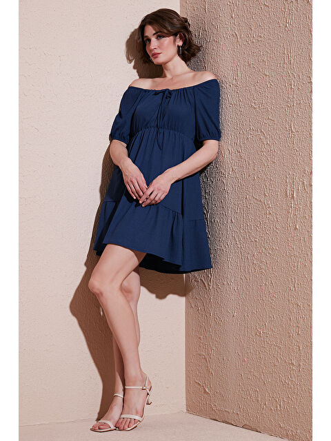 Lela Önü Büzgülü Balon Kollu Mini Elbise 5869005 - S000336572-23093