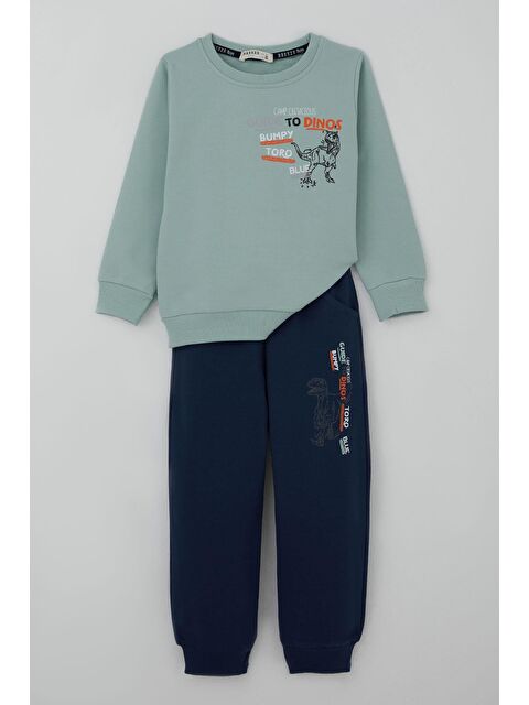 Breeze Erkek Çocuk Eşofman Takımı Dinozor Kampı Sırt Baskı Detaylı Su Yeşili (2-6 Yaş)