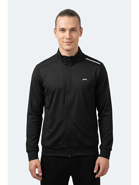 SLAZENGER REVOLVER Erkek Fermuarlı Dik Yaka Cepli Siyah Sweatshırt