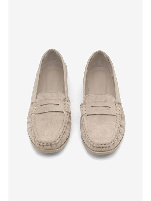 TONNY BLACK Kadın Bej Süet Termo Kaymaz Taban Loafer Oxford Kadın Ayakkabı - S000505205-29737