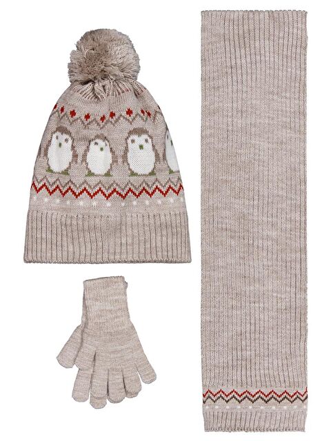 Civil Baby 6-18 Ay Atkı Bere Eldiven Set - Bej Standart - S000488035-19928