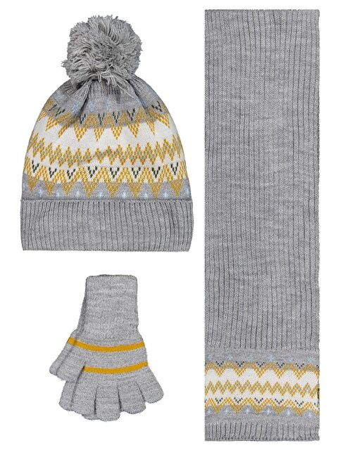 Civil Boys 6-9 Yaş Atkı Bere Eldiven Set - Gri Standart - S000488037-20600