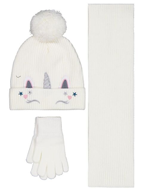 Civil Girls 2-5 Yaş Atkı Bere Eldiven Set - Ekru Standart - S000488038-19965