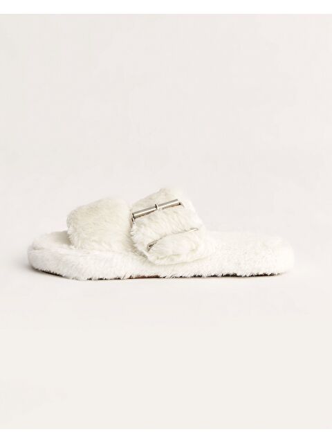 Chirpy Kadın Beyaz Pelüş Tokalı Kışlık Ev İçi Terlik - D3411AX - S000461627-20063