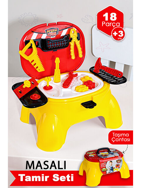 Meleni Toys 18 Parça Masalı Oyuncak Tamir Seti - Taşıma Çantalı Oturaklı Eğitici Meslek Oyunu Alet Çantası