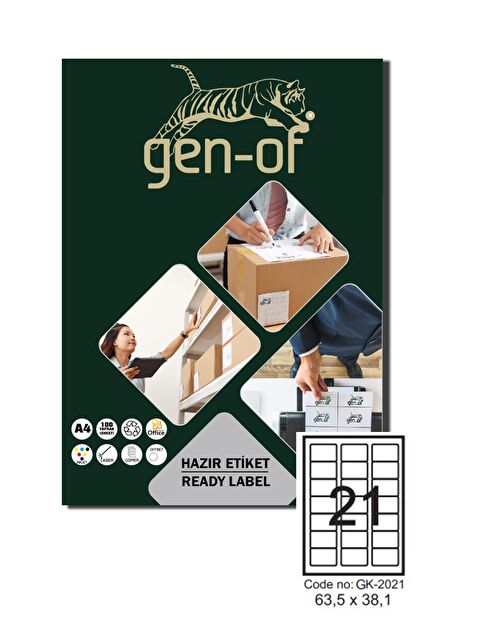 Gen-Of GK-2021 Laser Etiket 63.50x38.10 100 Sayfa ( 2100 Etiket ) - S000308766-20063
