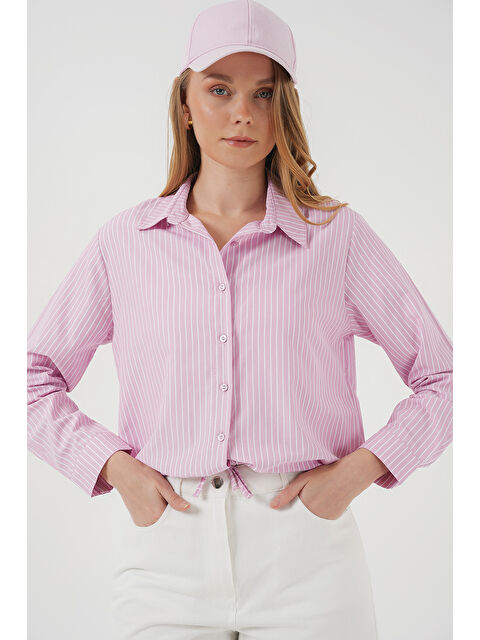 Bigdart 20276 Uzun Kol Çizgili Gömlek - Pembe - S000346669-20024