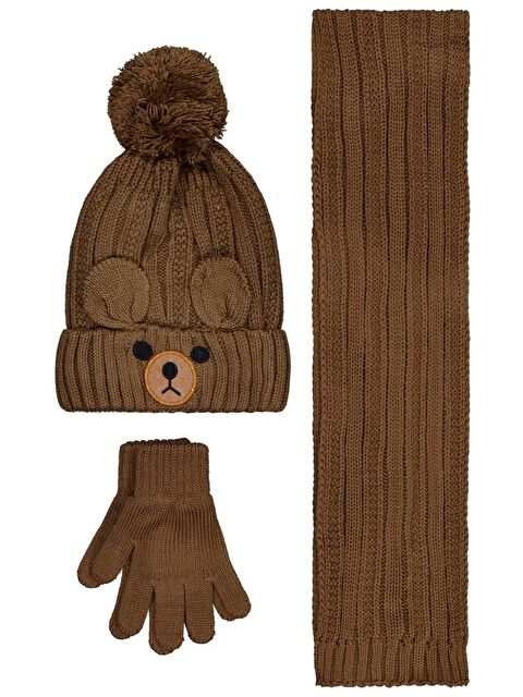 Civil Boys 2-5 Yaş Atkı Bere Eldiven Set - Kahve Standart - S000488043-19413