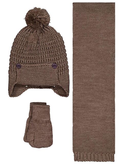 Civil Baby 6-18 Ay Atkı Bere Eldiven Set - Kahverengi Standart - S000488046-19413