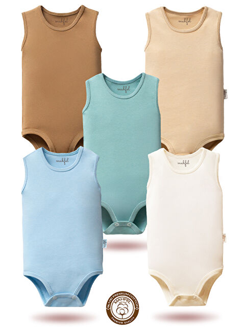 Mahfel %100 Pamuklu Atlet 5'li Baskısız Çıtçıtlı Bebek Body Zıbın FSEE - S000513190-19413