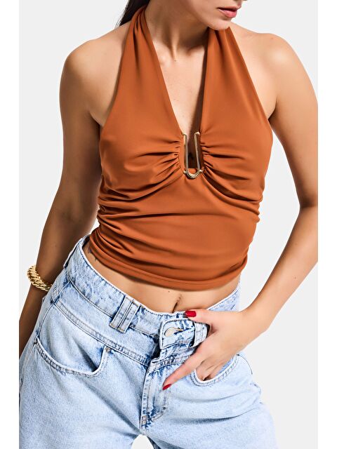 It's Basic Kadın Kiremit s6-55 Aksesuar Detaylı Bluz