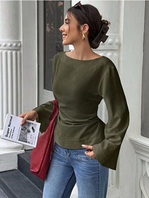 Tarz Cool Kadın Belden Bağlamalı İpli İspanyol Kol Bluz - S000464620-18547