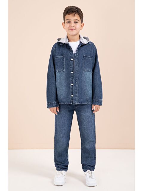 Cansın Mini Lacivert Kapüşonlu Ceketli Pantolonlu Erkek Çocuk 3lü Jean Takım 23625 - S000513680-21164