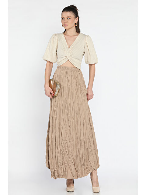 Gülseli Kadın Bel Lastikli Krinkıl Vual Etek - S000364991-19928