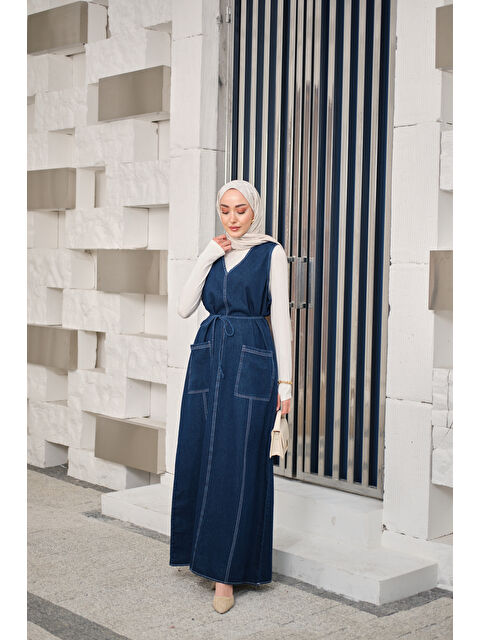 Locco Moda Kadın Süs Dikiş Detaylı Bel Bağlamalı Jile Lacivert - S000511146-21164