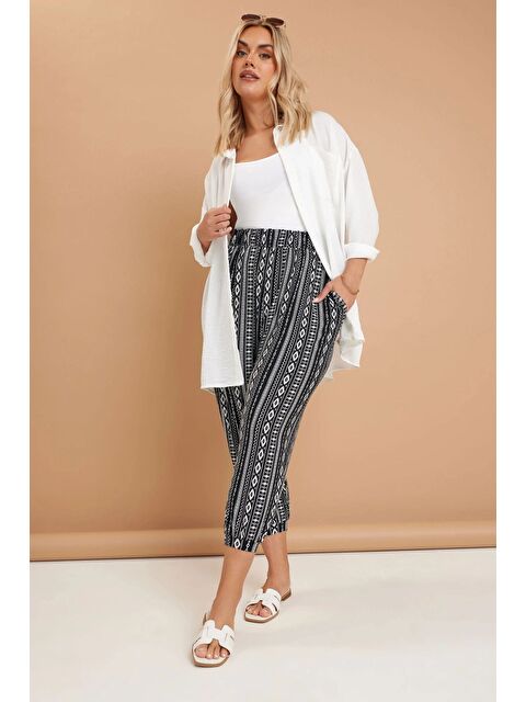 Stil Diva Büyük Beden Beli Lastikli Cepli Desenli Şalvar Pantolon 145265 - S000428073-19351