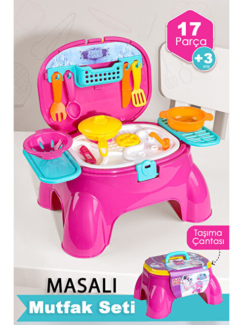 Meleni Toys 17 Parça Masalı Oyuncak Mutfak Seti - Taşıma Çantalı Oturaklı Mutfak Gereçleri Aşçı Oyuncak Seti