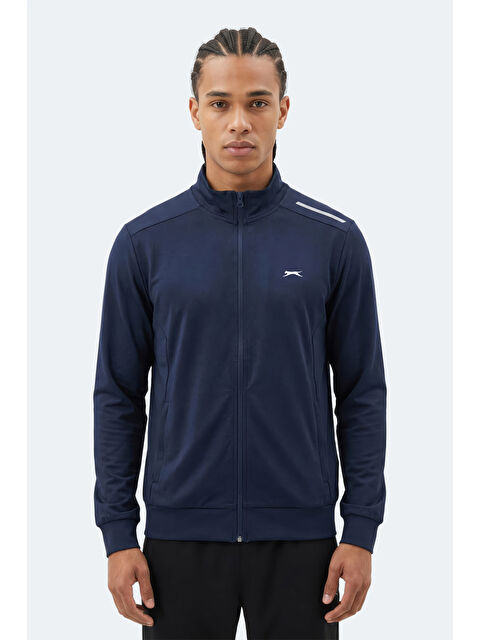 SLAZENGER REVOLVER Erkek Fermuarlı Dik Yaka Cepli Lacivert Sweatshırt