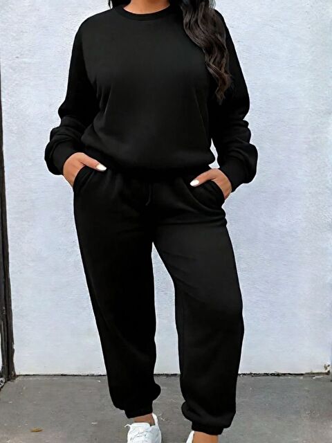 Trendseninle Kadın Siyah Düz Oversize Eşofman Takımı - S000492871-19351