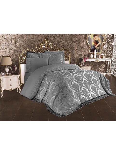 Çeyiz Diyarı Fransız Dantelli Lalezar Gelin Seti 7 Parça Gri - S000486842-23173