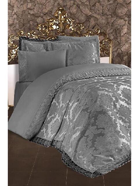 Çeyiz Diyarı Fransız Dantelli Lalezar Gelin Seti 7 Parça Gri - S000486842-23173