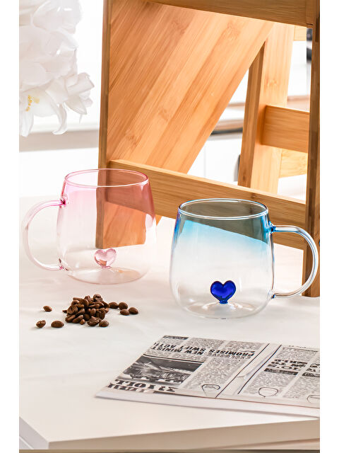 Porsima PBT-707 Dream Love Hearts 400ml Romantik Kalp Tasarımlı 2li Renkli Borosilikat Cam Kupa Seti - S000486844-23173