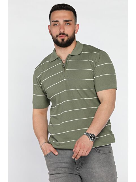 Mishar İtalia Erkek Polo Yaka Yarım Fermuarlı Çizgi Desenli Triko Tişört - S000399492-18547