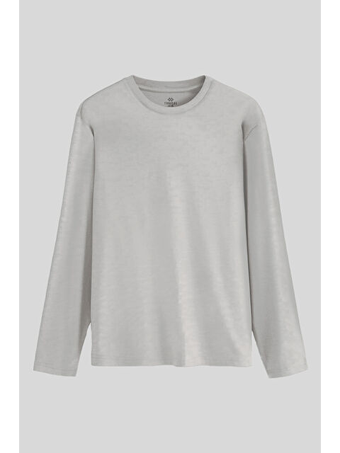 Tommylife Gri Melanj Standart Fit Basic O Yaka Uzun Kollu İnce Erkek T-Shirt - 87997 - S000422969-74