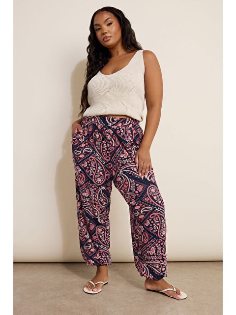Stil Diva Büyük Beden Cepli Beli Paçası Lastikli Etnik Desenli Pantolon 310144 - S000452492-20042