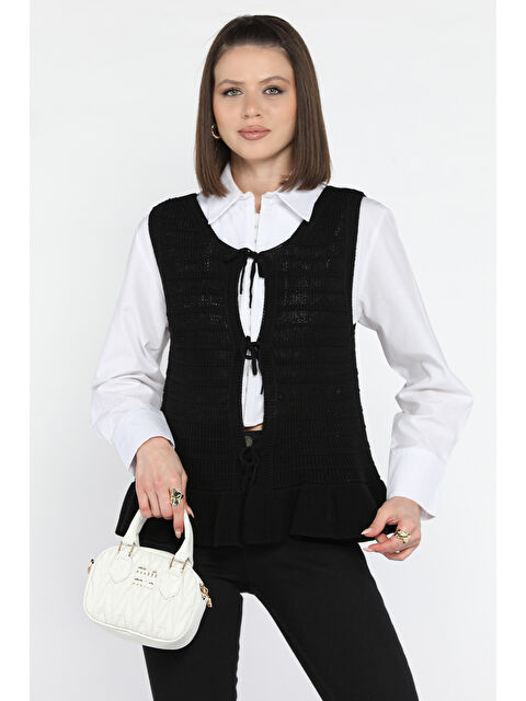 Gülseli Kadın Ön Bağlamalı Fırfır Detaylı Triko Yelek - S000364994-19351