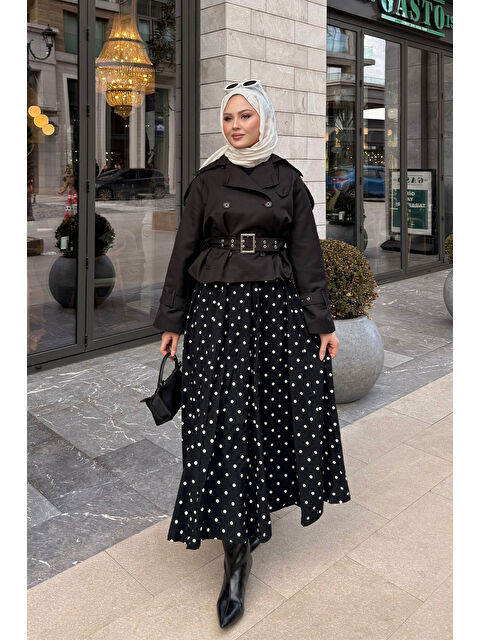 Locco Moda Kadın Benek Desen Detay Astarlı Etek Siyah - S000511149-19351