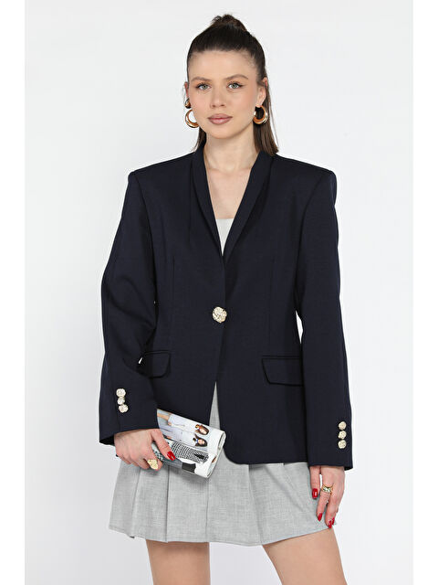 Gülseli Kadın Düğme Detaylı Kruvaze Yaka Blazer Ceket - S000364993-21164