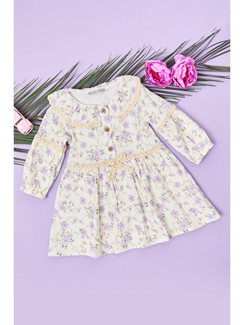 Fullamoda %100 Pamuk Dantelli Bebe Yaka Kız Çocuk Elbise - S000503951-17878